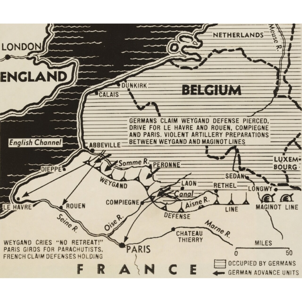 Map Of German World War 2 Invasion And Allied Resistance In Early June 1940. The British Evacuated Over 330 History